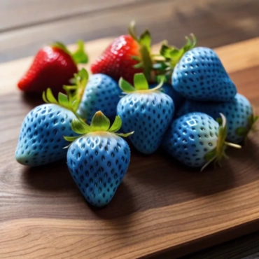 Blue Strawberries on wood cutting board free stock photo