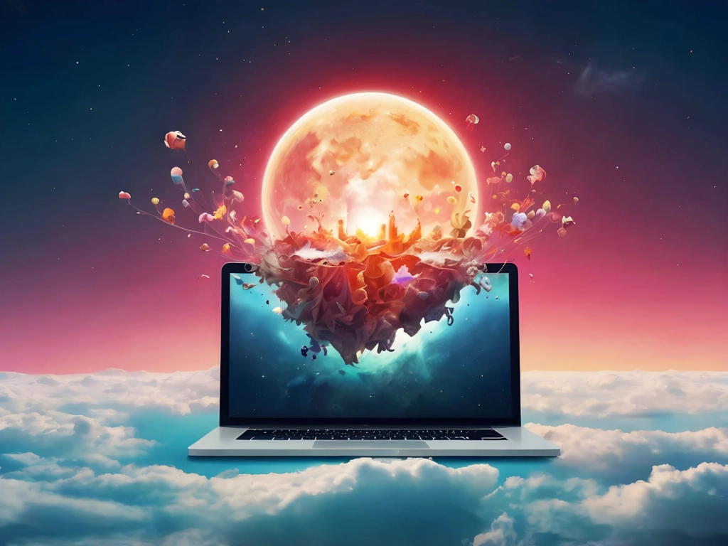 Surreal Laptop with messy earth desktop background